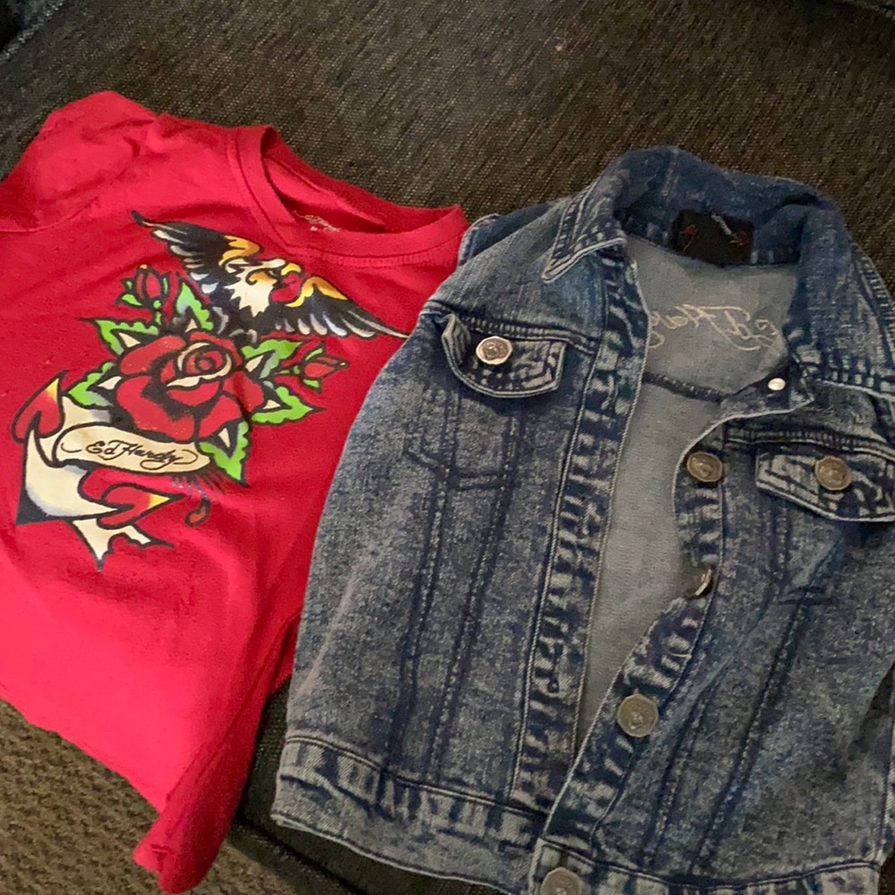 Ed Hardy shirt with jean vest